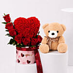 Valentines Heart Roses With Teddy