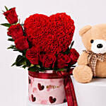 Valentines Heart Roses With Teddy