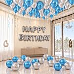 Happy Birthday Blue and Silver Balloon Decor