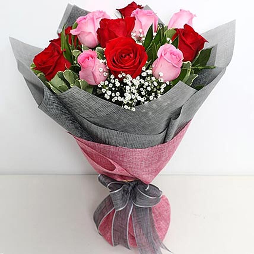 6 Pink And 6 Red Roses Bunch: Send Flowers to Jeddah