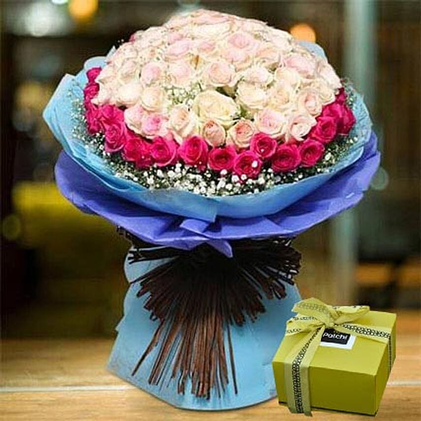 Royal Roses Bouquet And Patchi Chocolate Combo: Send Chocolates to Saudi Arabia