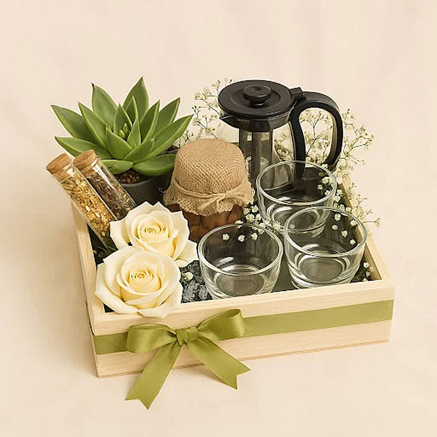 Coffee Serving Tray With Flowers N Plants: 