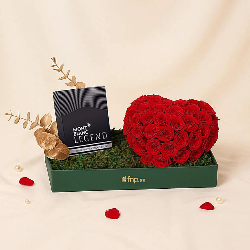 Legend EDP Men Perfume N Spray Rose Heart Arrangement: Fathers Day Gifts to Saudi Arabia