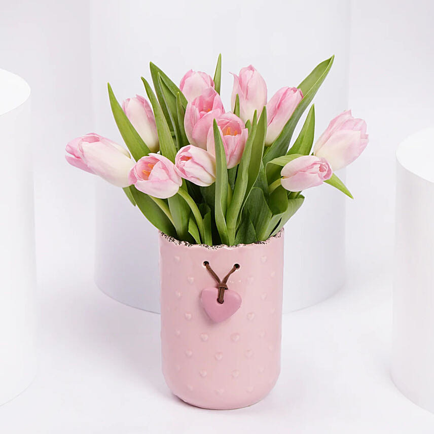 Pink Tulip Premium Pink Vase: Send Flowers to Saudi Arabia