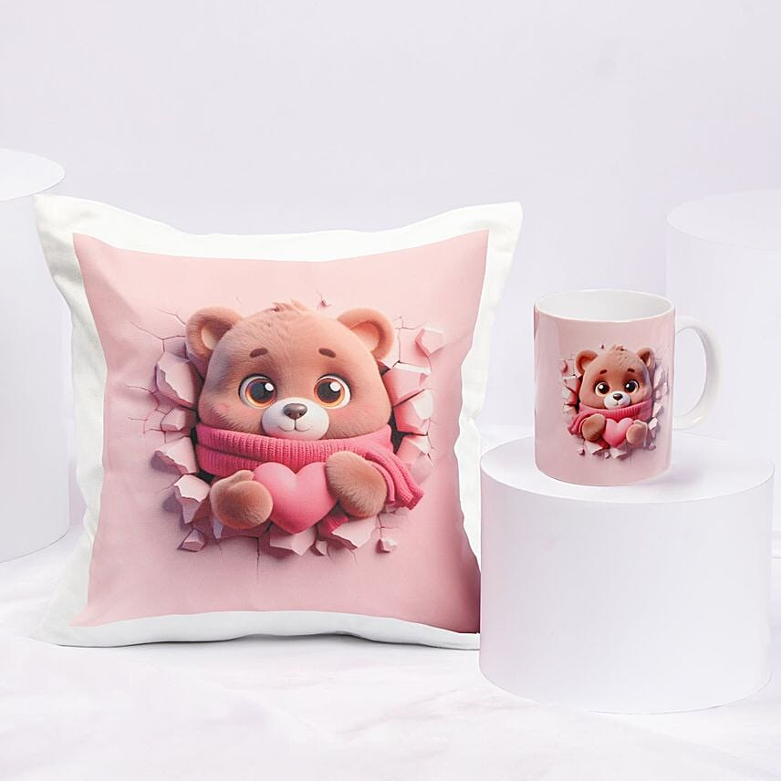 Valentine Day Cuddles Cushion N Mug Combo: 