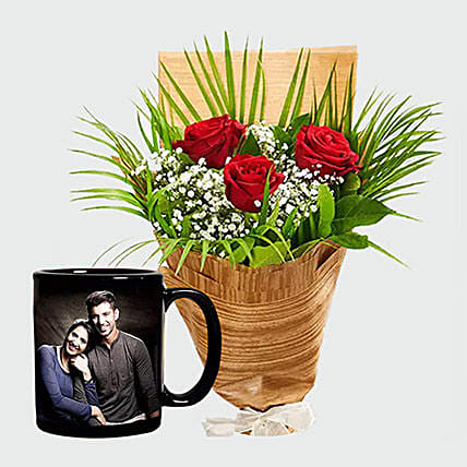 Personalised Mug And Red Roses: 