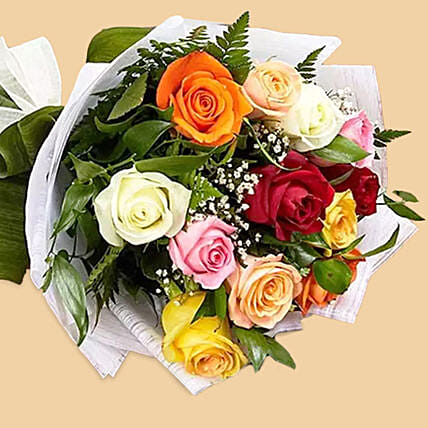 12 Mixed Color Roses Bouquet: Send Flowers to Jeddah