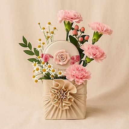 Bostani Round Rose Box With Flower Bouquet: Send Gift Combos to Saudi Arabia