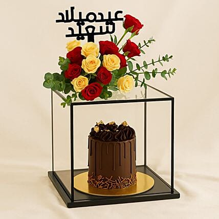 Chocolate Cake N Roses Birthday Gift: 