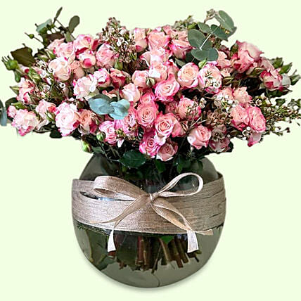 Exquisite Pink Spray Roses Vase Arrangement: Flowers To Dammam