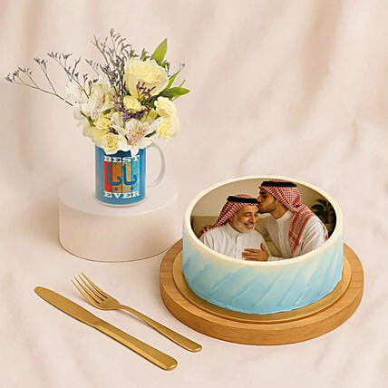 Fathers Day Combo Photo Cake with Roses: 