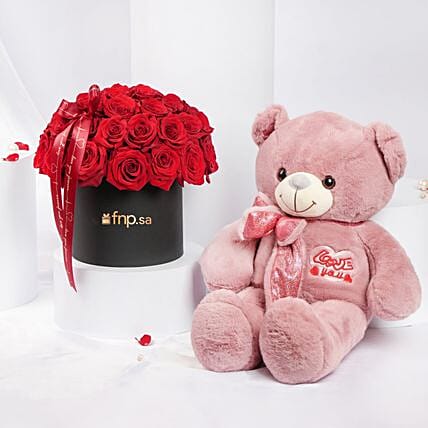 Love Gesture 35 Red Roses N Teddy Bear: Send Gift Combos to Saudi Arabia