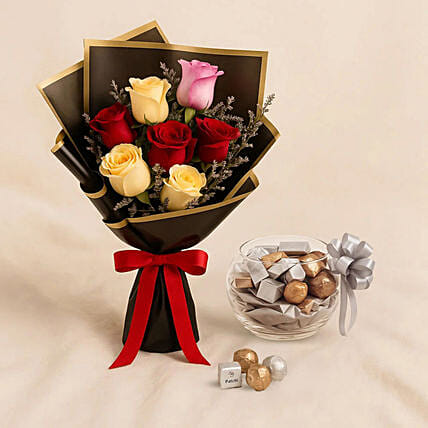Mixed Roses Flower Bouquet With Patchi: Send Flowers to Saudi Arabia