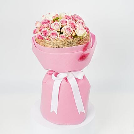 Pink Baby Rose Bouquet In Eco Pink Wrap: Send Gifts to Saudi Arabia
