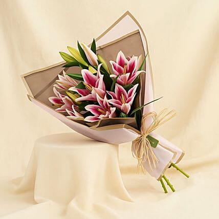 Pink Lilies Flower Bouquet: Send Flowers to Saudi Arabia