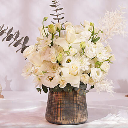Ramadan Blessing White Flowers Vase: Send Ramadan Gifts to Saudi Arabia