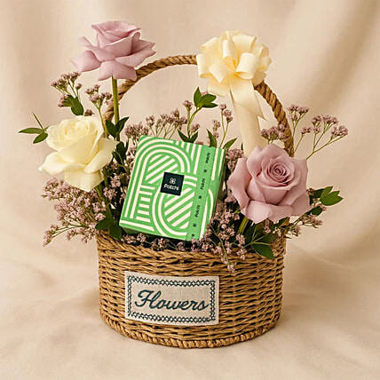 Roses N Patchi Chocolate Wicker Basket: Send Flowers to Saudi Arabia