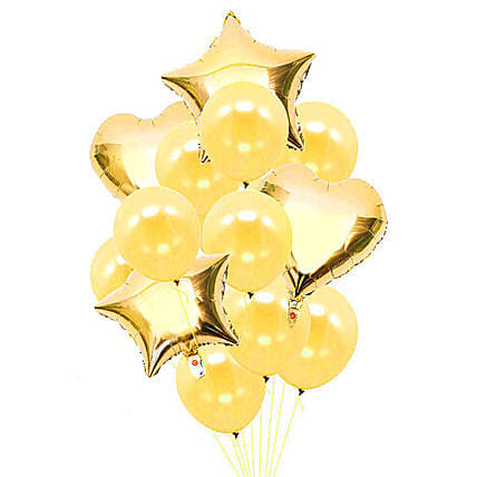 Set Of 14 Golden And Yellow Helium Balloons: 