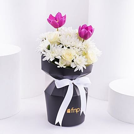White Flowers Beauty N Tulips Bouquet: 