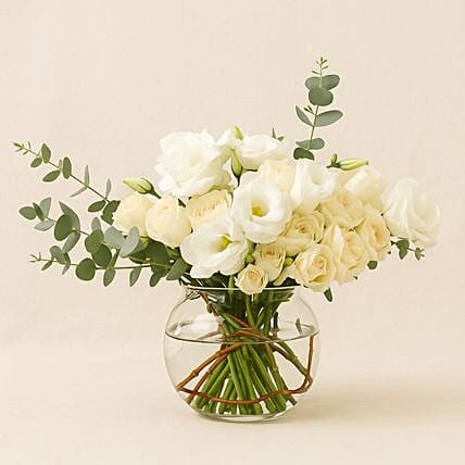 White Roses Flower Arrangement In Premium Vase: Send Flowers to Saudi Arabia