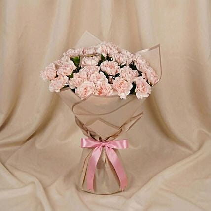 24 Pink Carnation Flower Bouquet: Send Valentines Day Gifts to Saudi Arabia