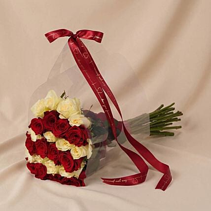 Red & White Roses Harmony Arrangement: Send Flowers to Saudi Arabia