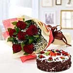 Red Roses Bunch And Black Forest Cake