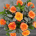12 Beautiful Orange Roses Glass Vase Arrangement