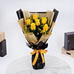 6 Yellow Roses Bouquet Black And Beige Wrap