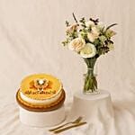 A Bouquet Of White Roses With Cake For Eid Al Adha
