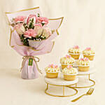 Beauty Of Pink Bouquet N Cupcake Set