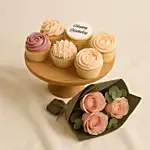 Birthday Cupcake N Flower Bouquet Set