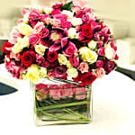 Blooming Mixed Roses & Cymbidium Vase Arrangement