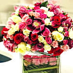 Blooming Mixed Roses & Cymbidium Vase Arrangement