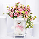 Blooming Rose Stand n Teddy Bear Combo