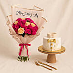 Cake n Dark Pink Baby Roses Bouquet