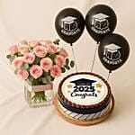 Class Of 2025 Graduation Cake With Pink Roses N Balloons