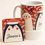 Cute Reindeer Name Personalized Mug N Coaster Red