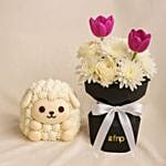 Cute Sheep Chocolate Cake N Flower Bouquet