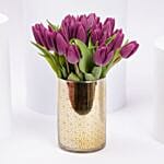 Delicate Purple Tulips Golden Vase