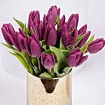 Delicate Purple Tulips Golden Vase