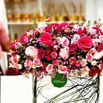 Exotic Mixed Roses Glass Vase Arrangement