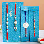Family Rakhi Set With 2 Floral Print Cushions