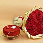 Fifty Roses Flower Bouquet N Love Cake