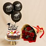 Graduation Gifts Strawberry Cake With Red Roses N Balloons