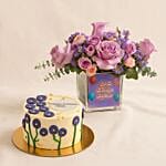 Happy Birthday Set Of Customized Cake N Elegant Blooms