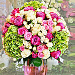 Heavenly Hydrangea & Mixed Roses Vase Arrangement