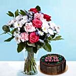 New Year Chocolate Cake N Colorful Flower Vase
