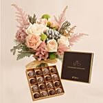 Pastel Petals Flower Bouquet With Chocolate Box