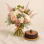 Pastel Petals Flower Bouquet With Chocolate Cake